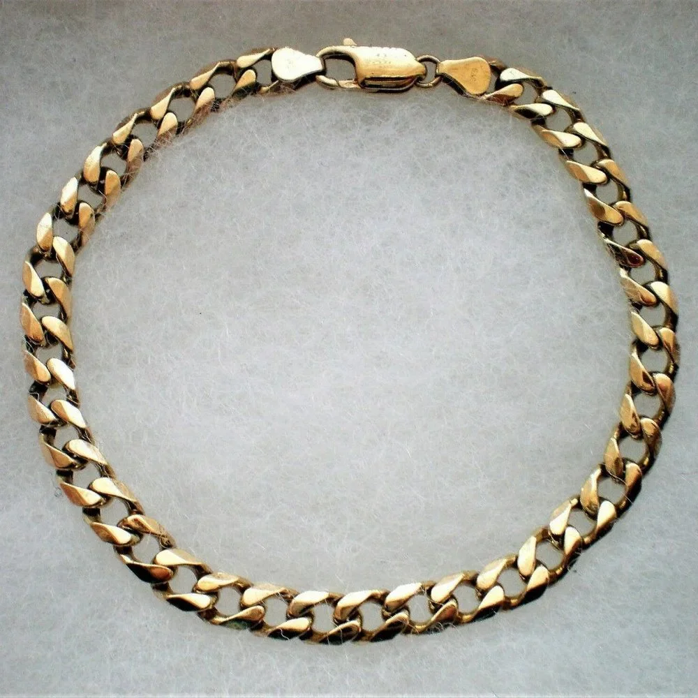 Designer UNISEX 9K 9CT 375 Yellow Gold Cuban Curb Link Chain Bracelet 8.75